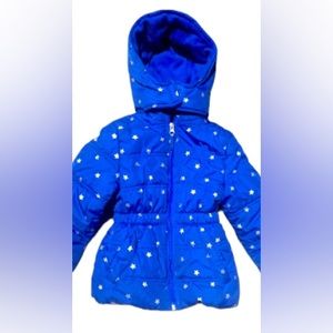 Pink Platinum Navy Blue White Polka Dot Zip Up Hooded Winter Jacket Coat Size 4